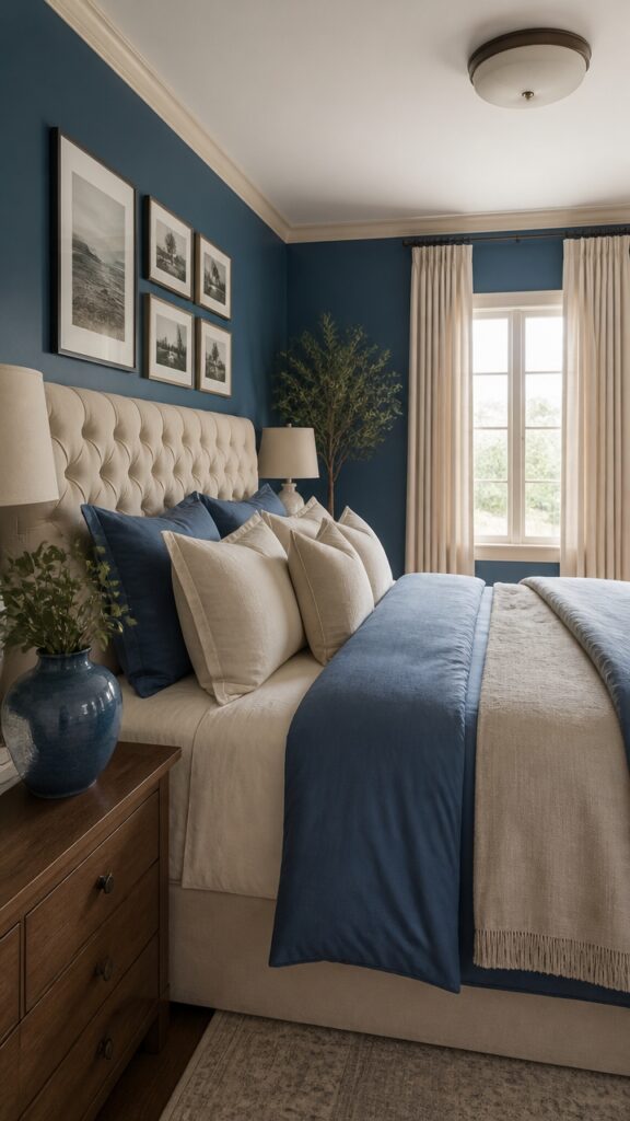 Blue and Cream Bedroom for the Woman Who Made the Duvet the Last Decision