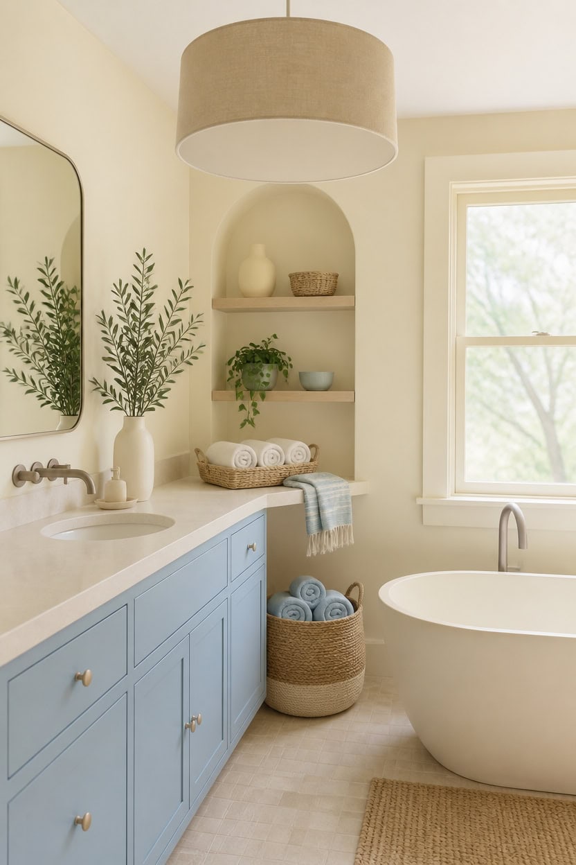 Warum ein Badezimmer in Blau und Creme den Morgen-Stress beendet 10 soft cream serene blue accents vhawi
