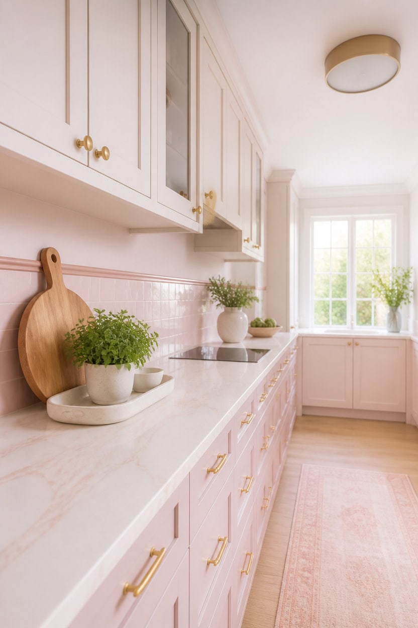soft mauve kitchen vignette