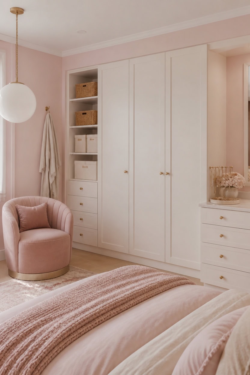soft pink built in storage