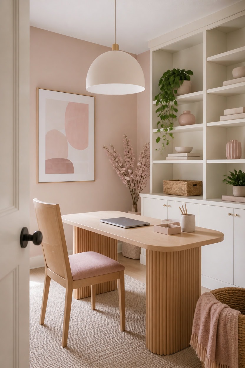 soft pink calm workspace