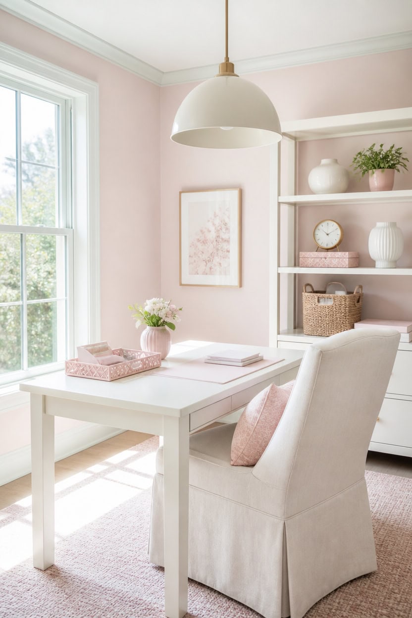soft pink calming workspace vignette