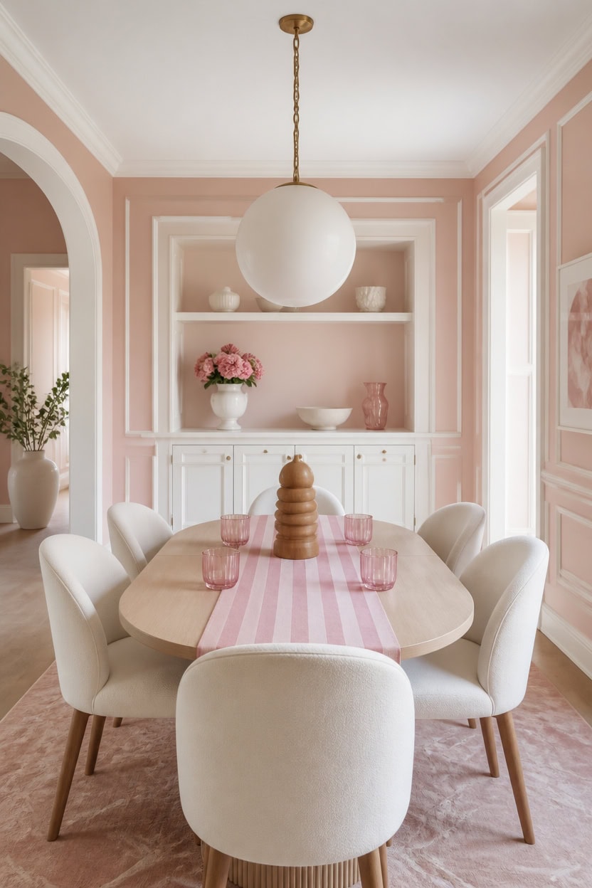 soft pink crisp white trim