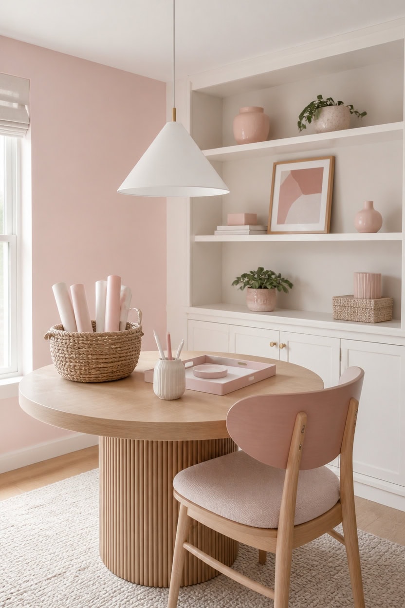 soft pink focused workspace