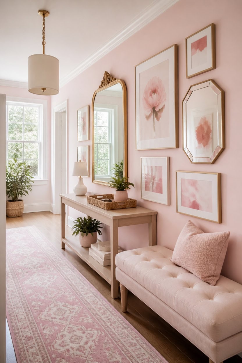 soft pink gallery entryway