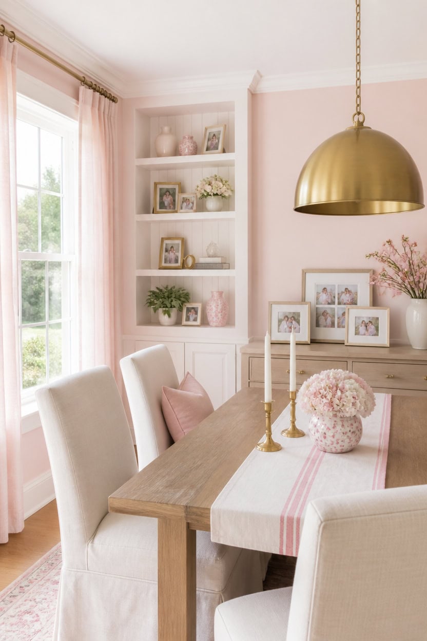 soft pink keepsake display vignette