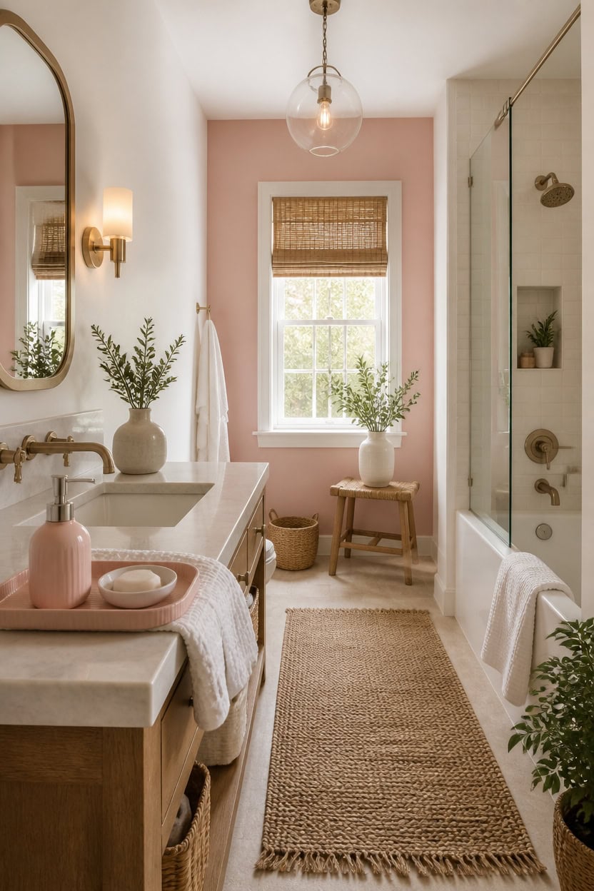 soft pink textured bathroom ambiance