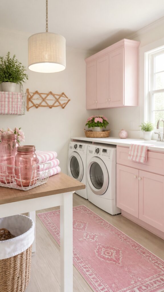 Pink and White Laundry Rooms for the Woman Who Makes Even That Feel Considered