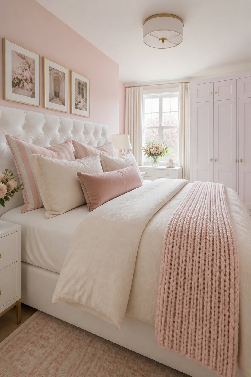 tailored pink accented airy bedding