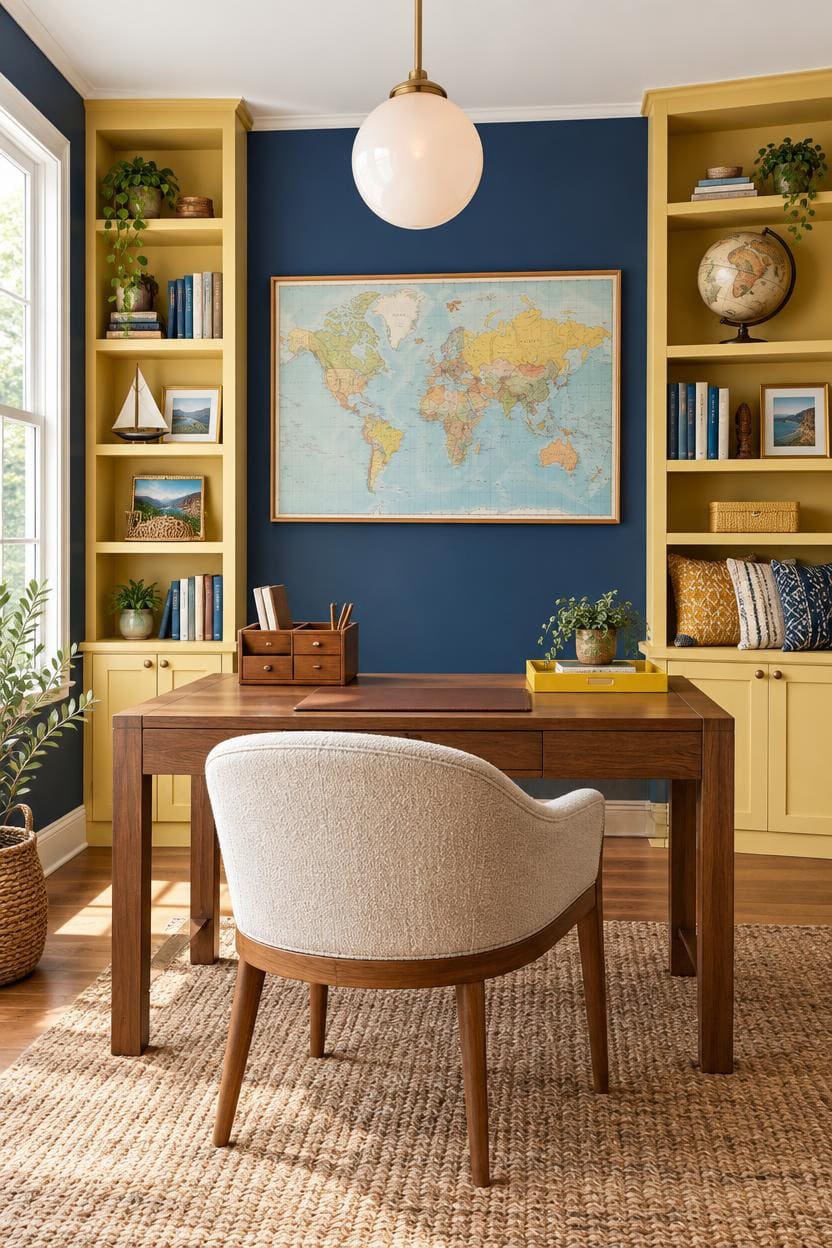 travel inspired blue and yellow