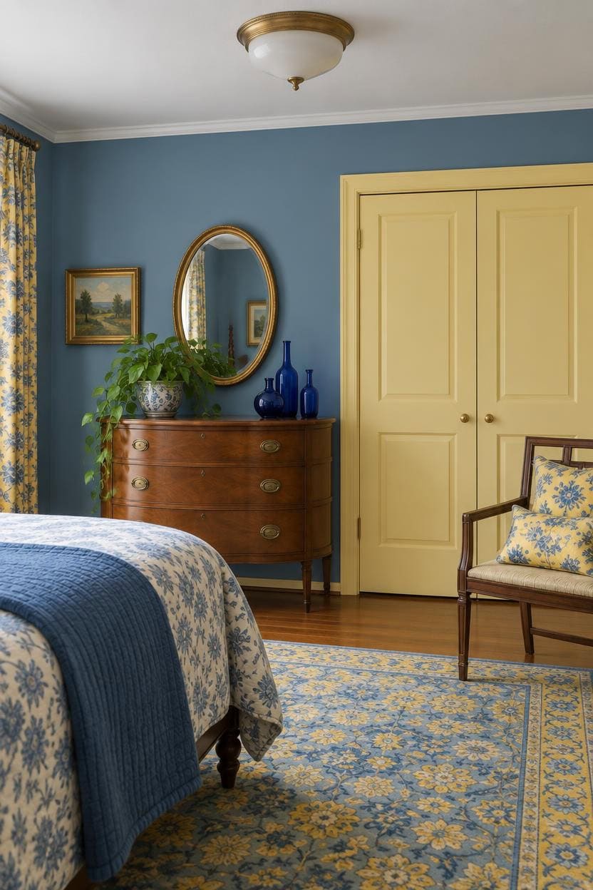 vintage blue and yellow vignette