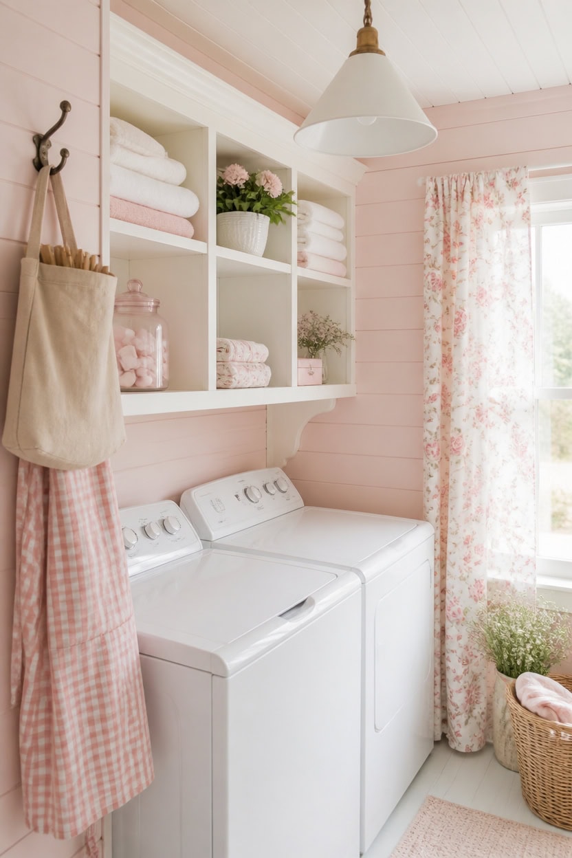vintage blush laundry nook