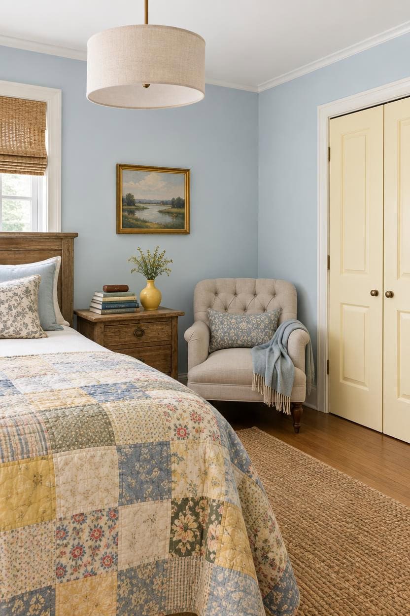 vintage modern calm blue yellow