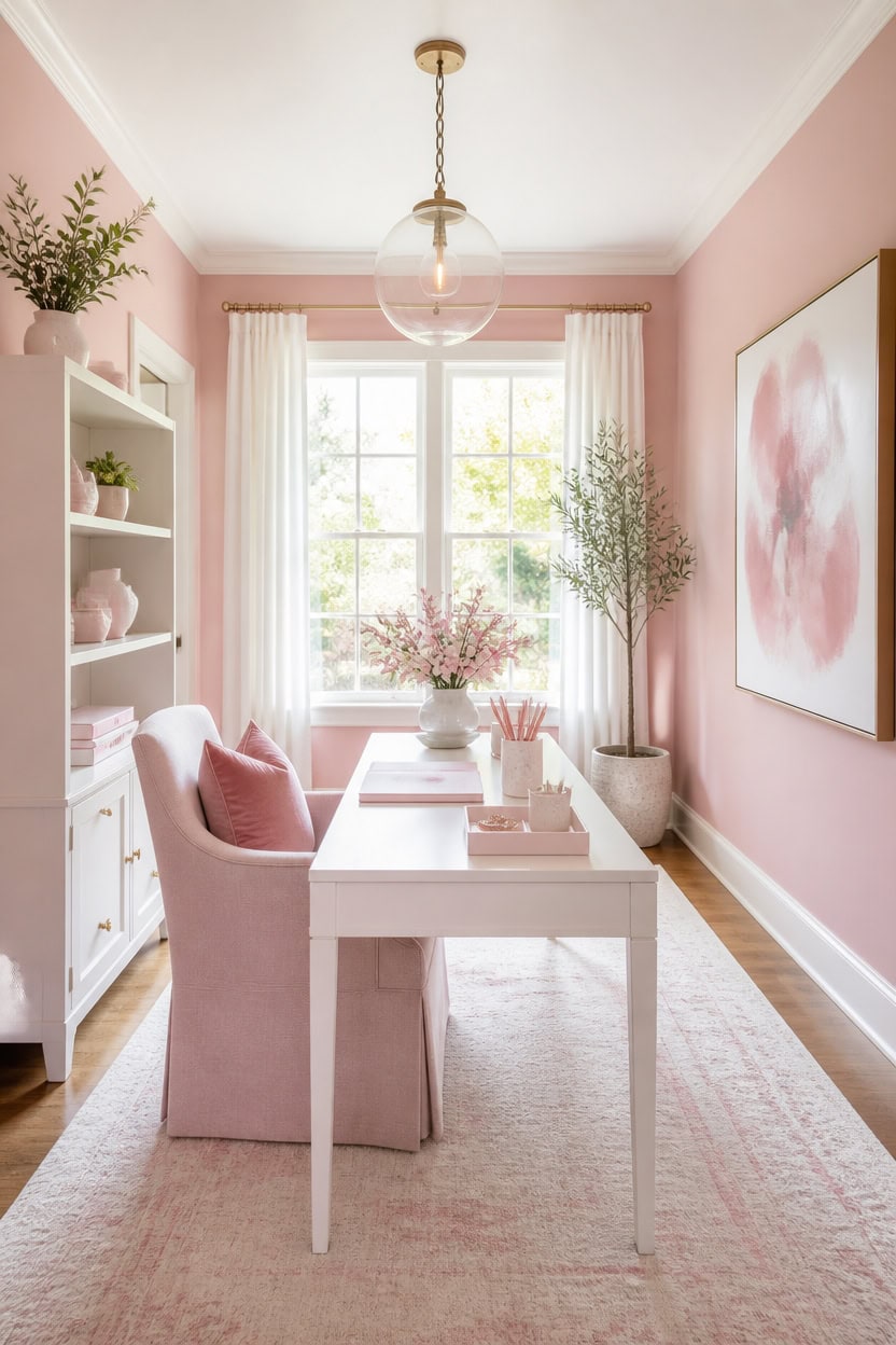 warm coral pink workspace