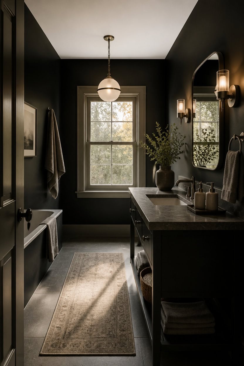 Lighting Choices That Enhance Black and Gray Bathrooms