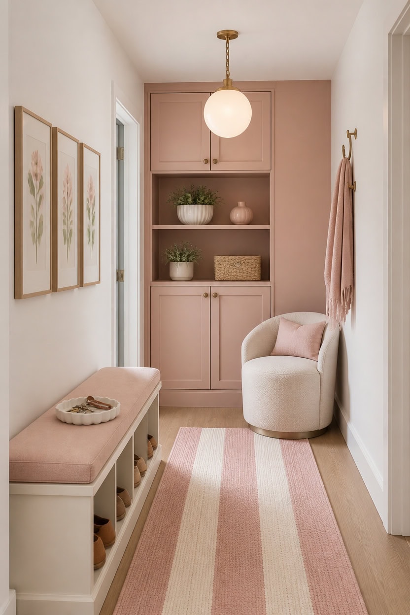 warm pink accented airy hallway