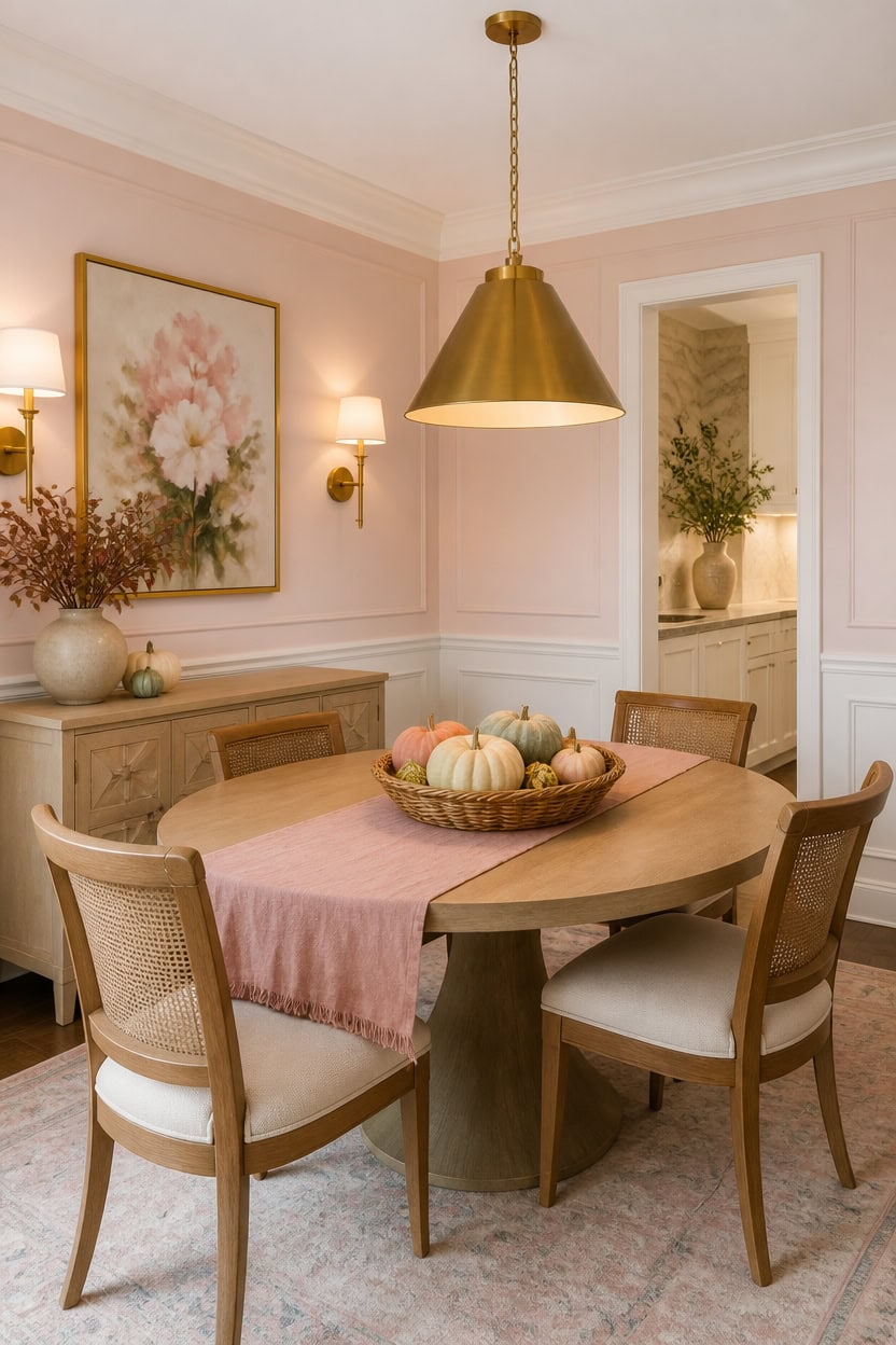 warm pinks brass accents