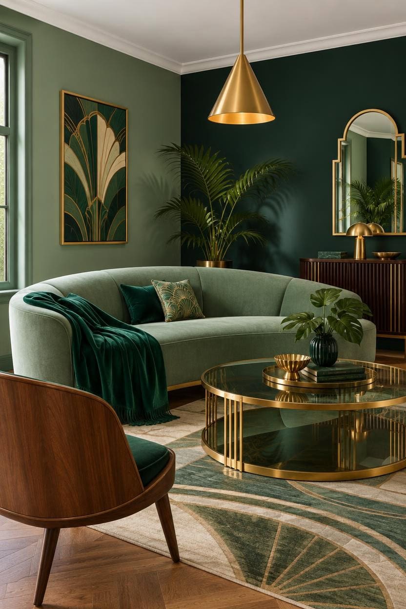 art deco emerald gold living