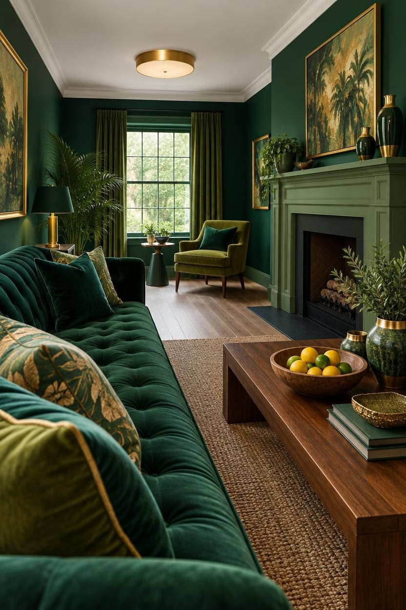 deep emerald green livingroom