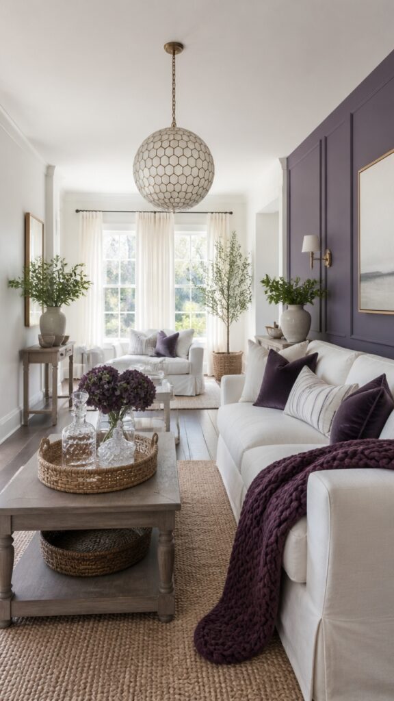 Purple and White Living Rooms Where the Throw Blanket Has Always Been Deliberate