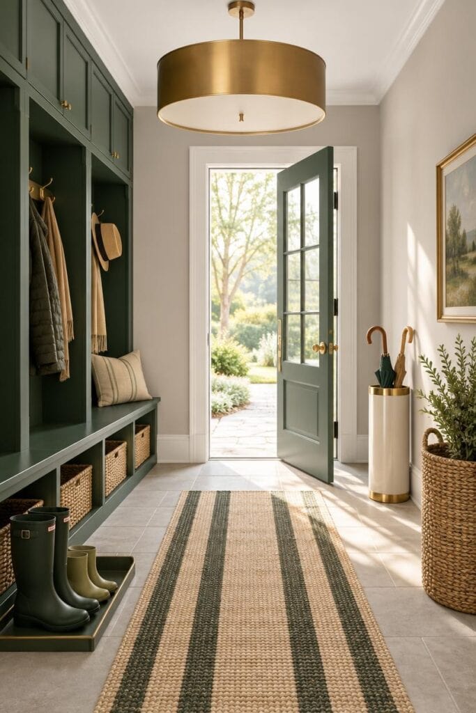 Emerald Green and Gold Mudrooms That Announce Her Taste Before She Speaks