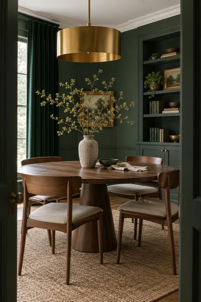 Emerald Green and Gold Dining Rooms Built for the Dinner That Goes Past Ten