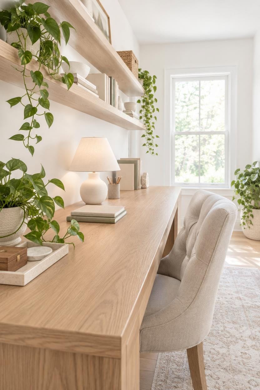 light wood airy white workspace