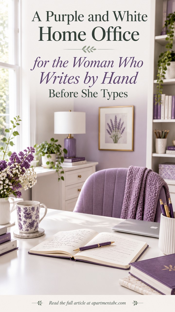 A Purple and White Home Office for the Woman Who Writes by Hand Before She Types