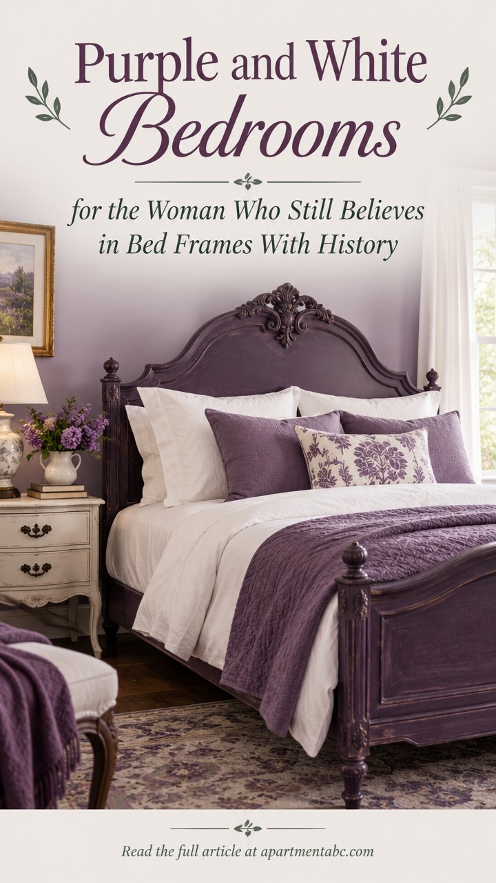 Purple and White Bedrooms for the Woman Who Still Believes in Bed Frames With History