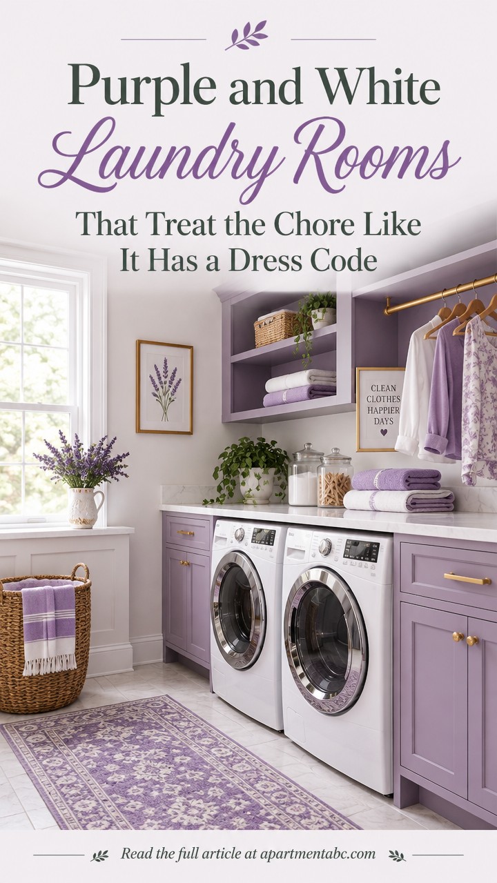 Purple and White Laundry Rooms That Treat the Chore Like It Has a Dress Code