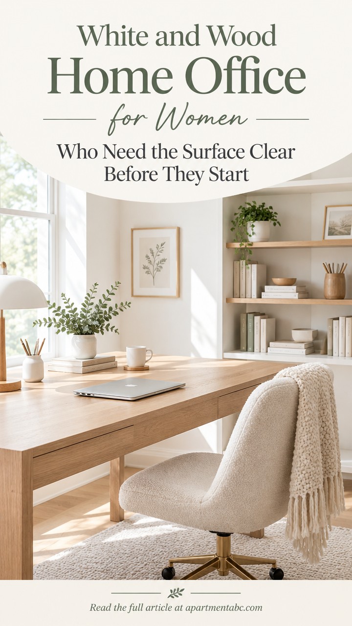 White and Wood Home Office for Women Who Need the Surface Clear Before They Start