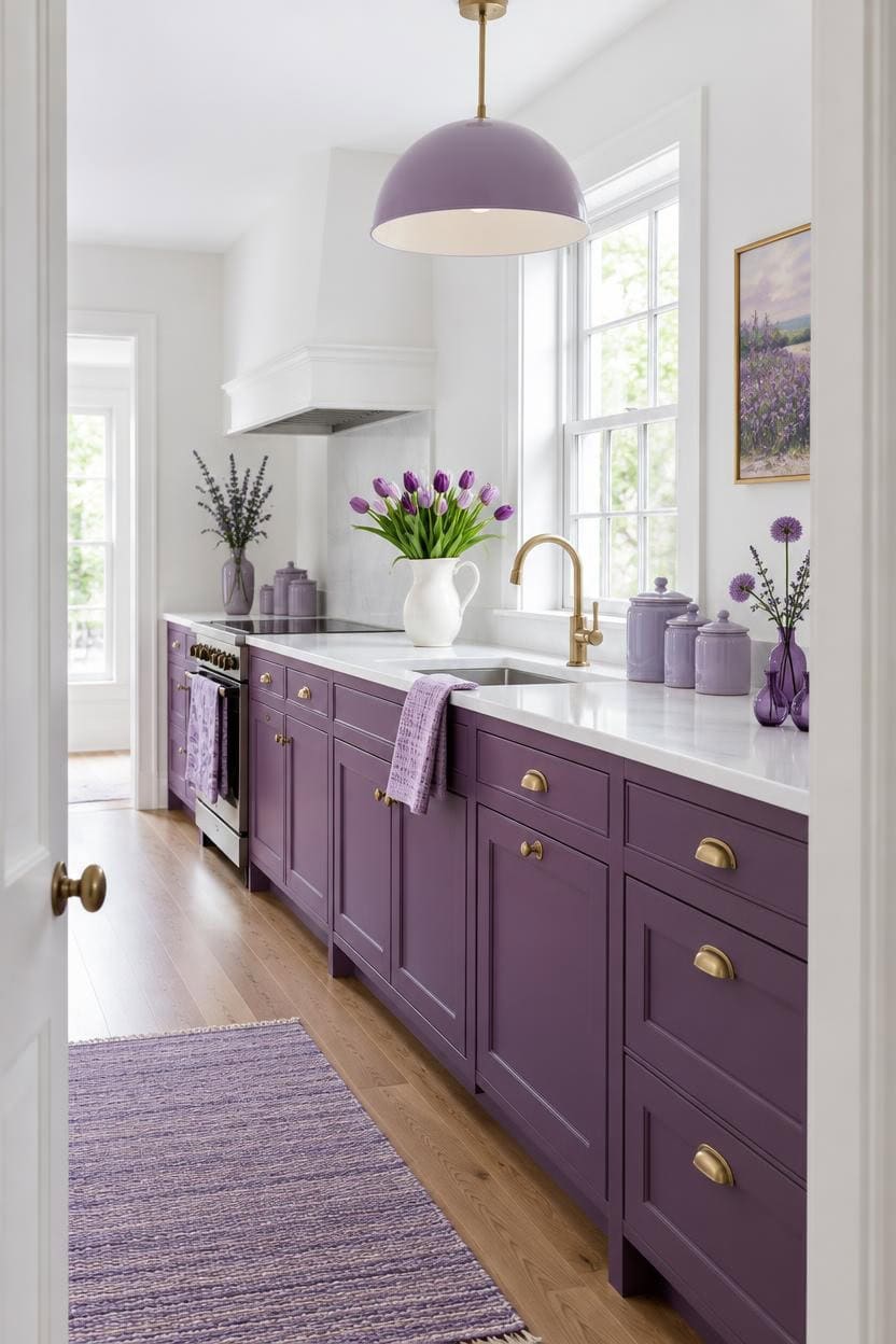 purple accented tulips on counter