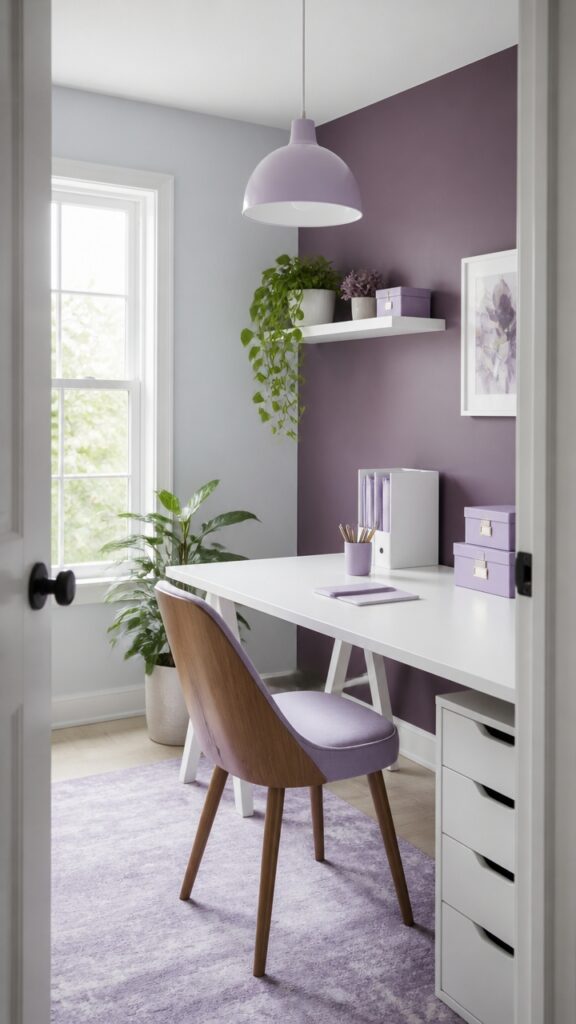 A Purple and White Home Office for the Woman Who Writes by Hand Before She Types