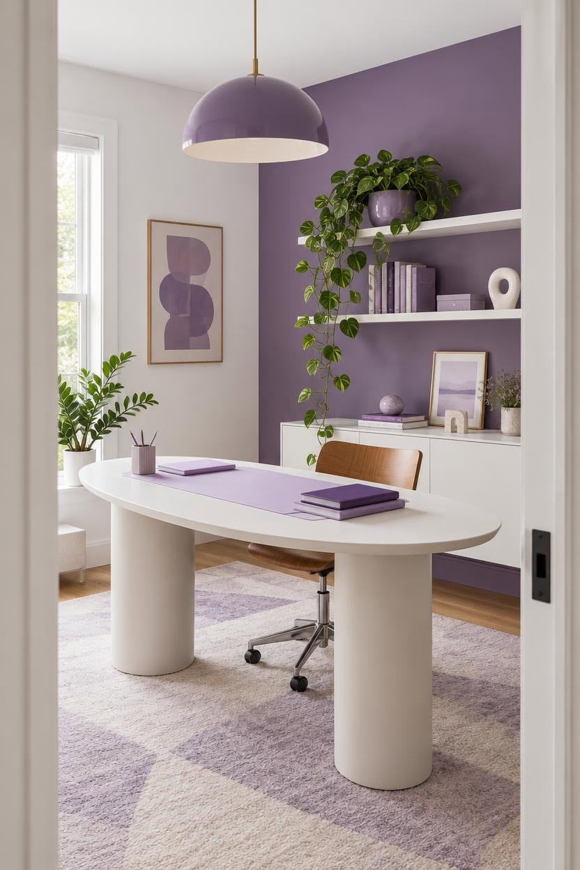 purple shelved organized notebook nook