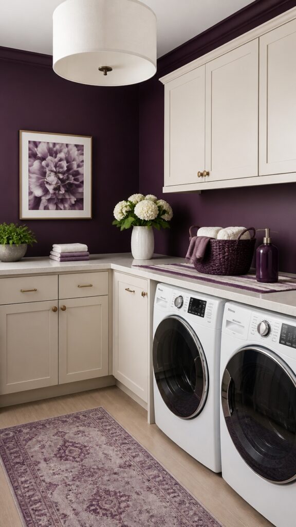 Purple and White Laundry Rooms That Treat the Chore Like It Has a Dress Code