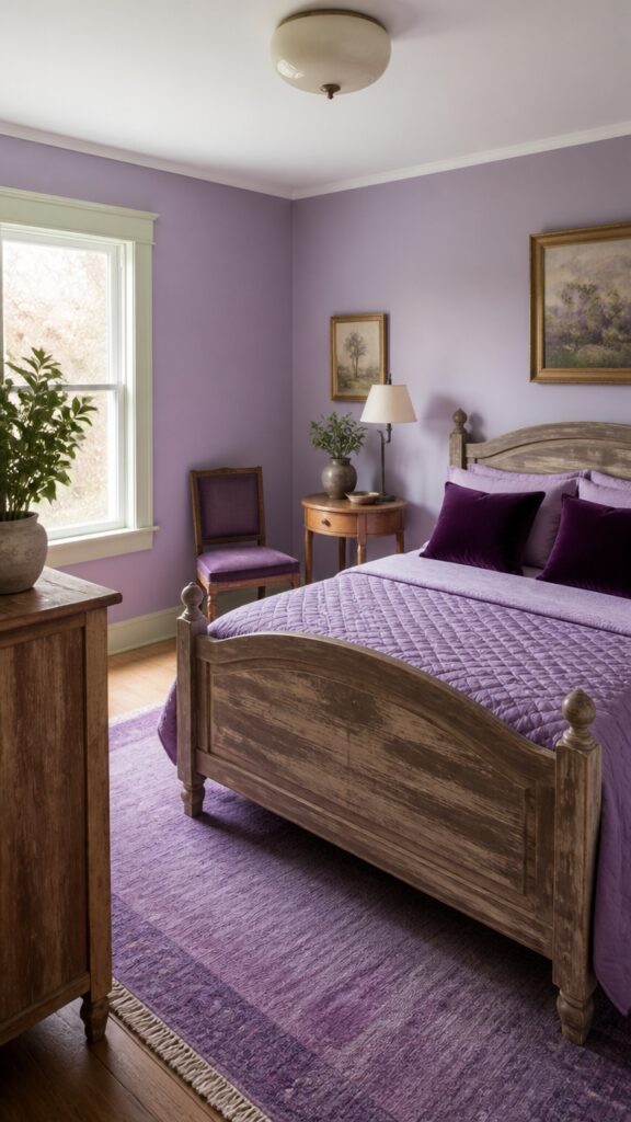 Purple and White Bedrooms for the Woman Who Still Believes in Bed Frames With History
