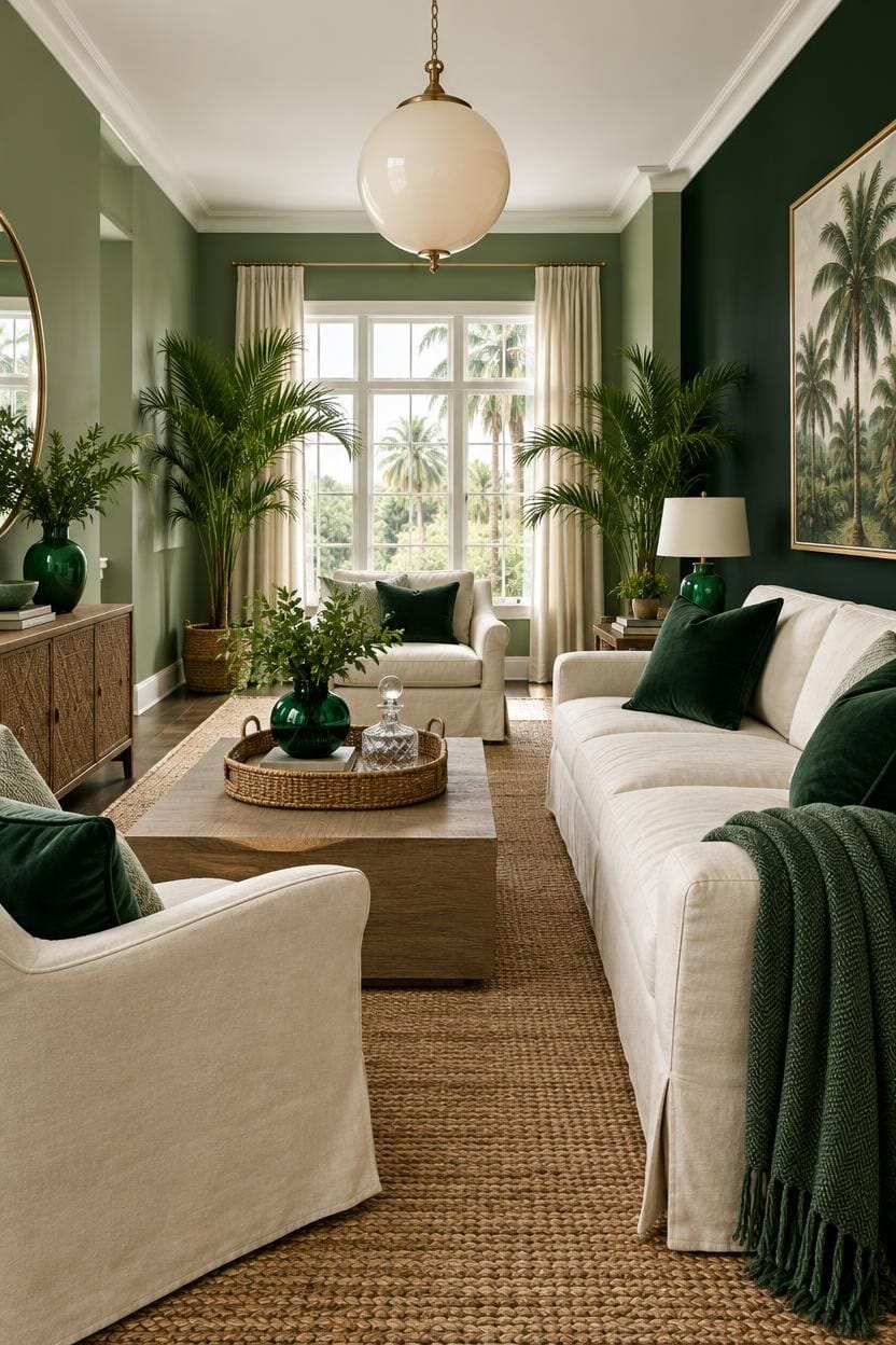 warm neutrals green accents