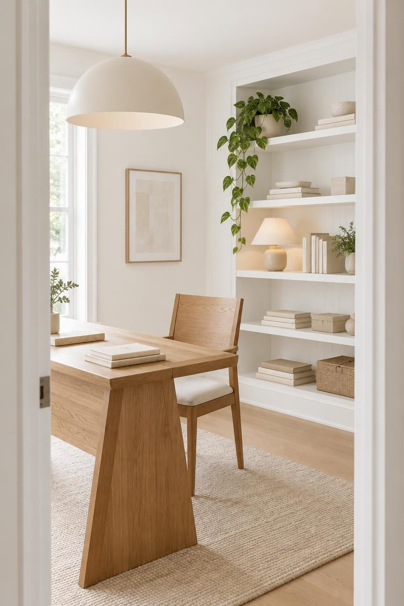 warm wood crisp whites greenery