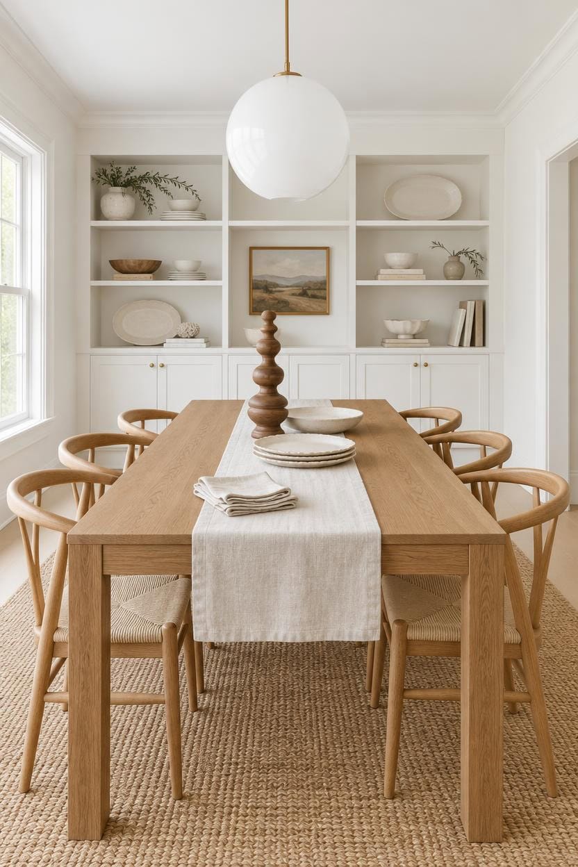 white and wood dining centerpiece