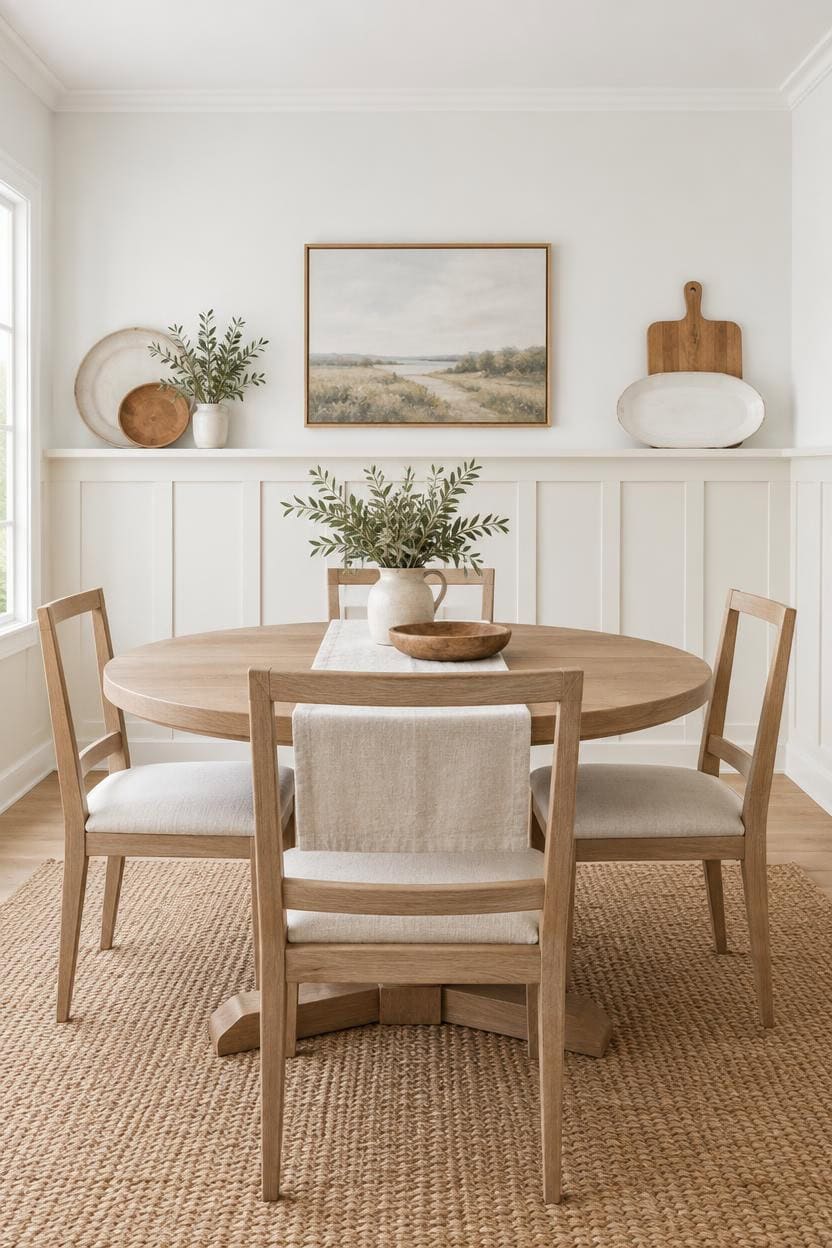 white and wood dining vignette