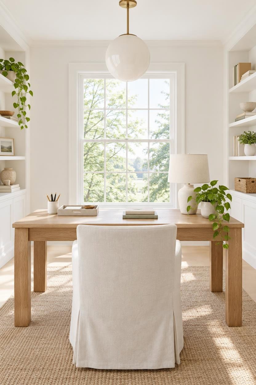 white painted wood focused workspace